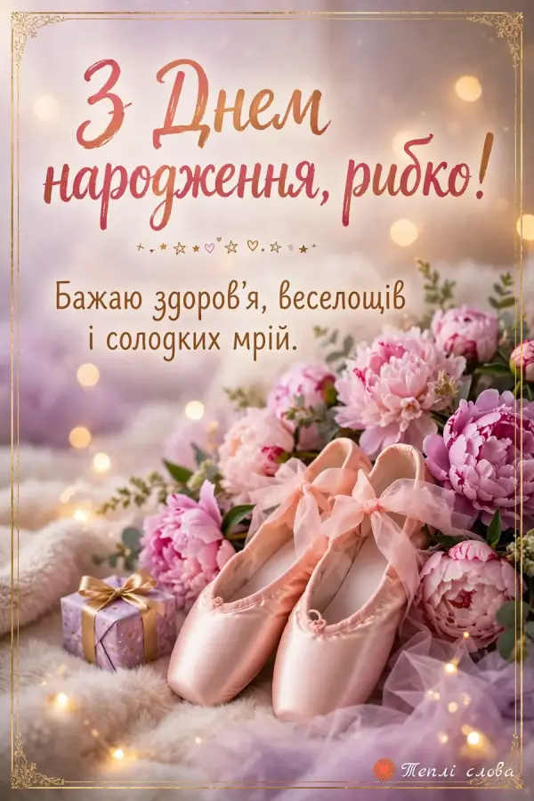 Рожеві балетні пуанти серед півоній — «З Днем народження, рибко!»