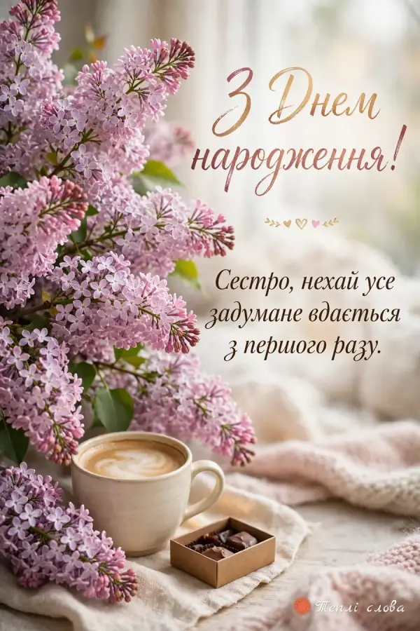 Гілки бузку, чашка кави й цукерки — бажаю, щоб усе вдавалося з першого разу