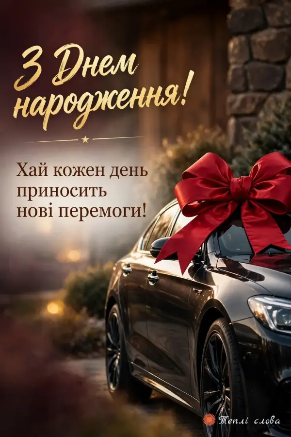 Чорне авто з величезним червоним бантом і побажання нових перемог щодня