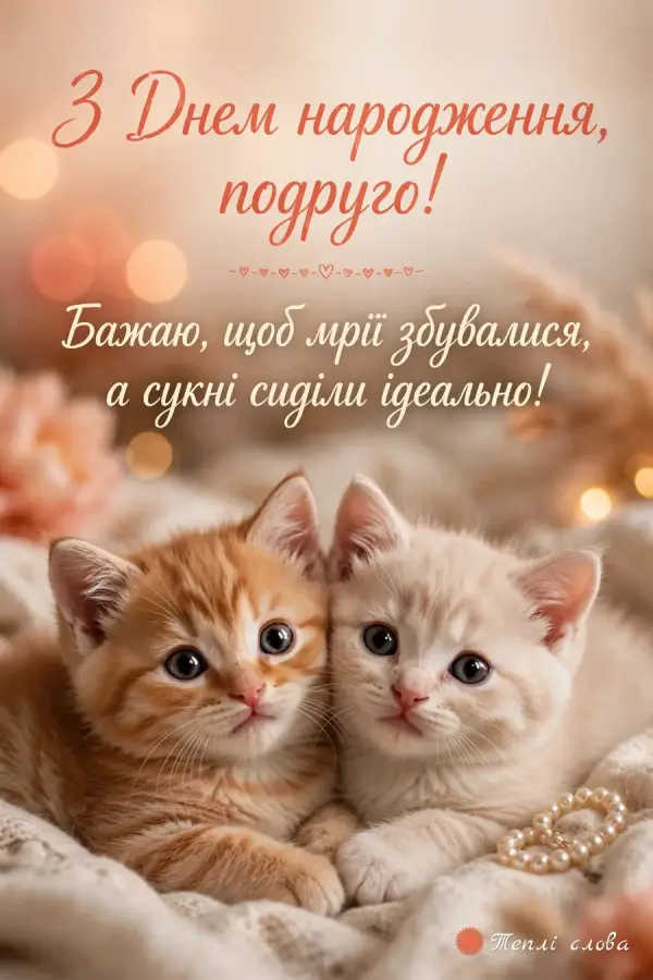 Двоє кошенят обіймаються на пледі і побажання, щоб сукні сиділи ідеально