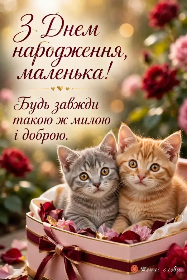 Сіре й руде кошенята в капелюшній коробці — «З Днем народження, маленька!»