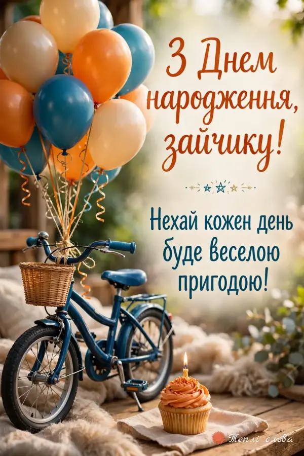 Синій дитячий велосипед з кульками — «З Днем народження, зайчику!»