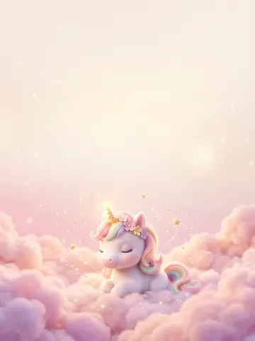 Фон листівки для дівчинки: маленький єдиноріг на рожевих хмаринках