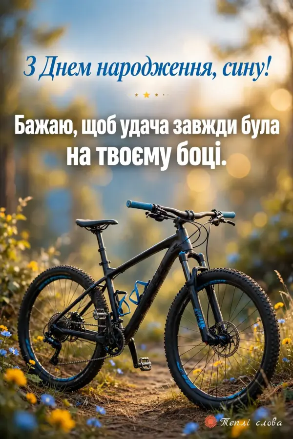 Гірський велосипед на лісовій стежці і побажання, щоб удача була на твоєму боці