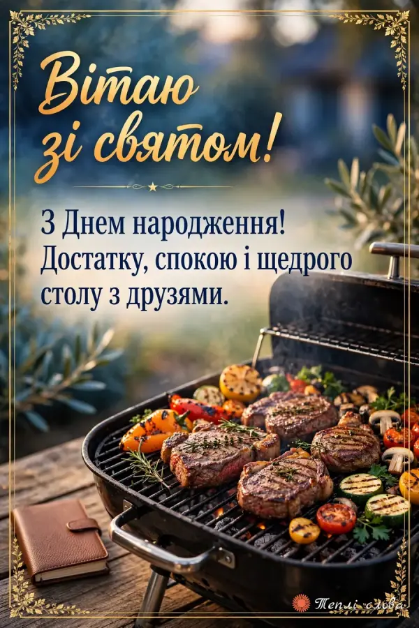 Гриль зі стейками й овочами, «Вітаю зі святом!» з побажанням щедрого столу з друзями