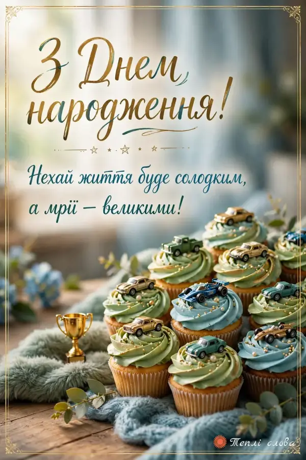 Капкейки з іграшковими машинками і побажання солодкого життя та великих мрій