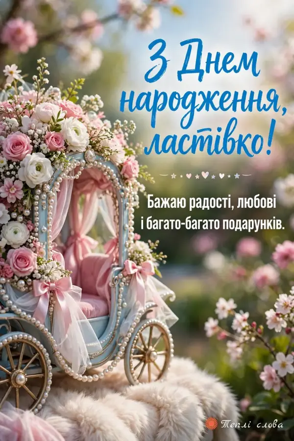 Блакитна карета з квітами й перлами — «З Днем народження, ластівко!»