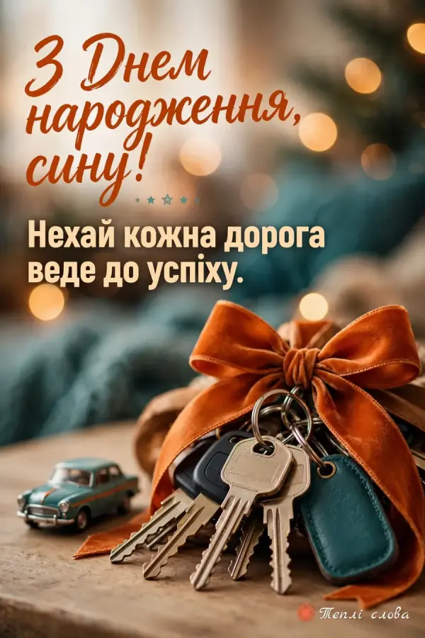 Ключі від авто з помаранчевим бантом і побажання, щоб кожна дорога вела до успіху