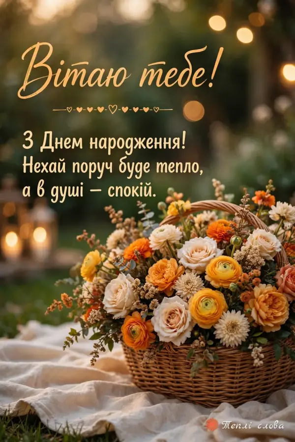 Кошик троянд і ранункулюсів на пікніку — «Вітаю тебе!»