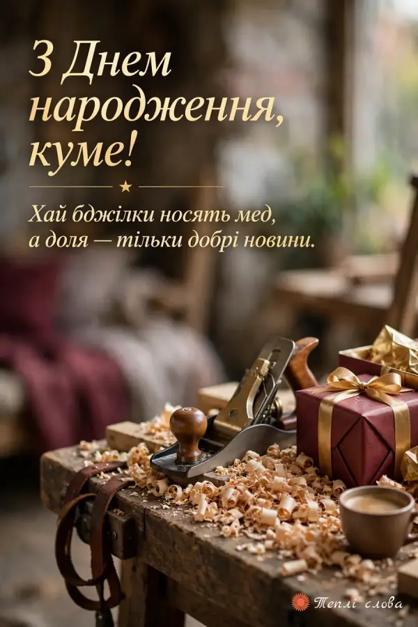 Столярна майстерня з рубанком, стружкою й подарунком — побажання добрих новин