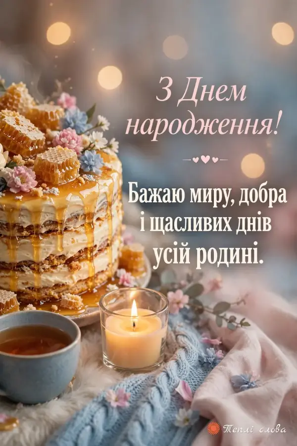 Медовик зі стільниками, чай і свічка, побажання миру й добра всій родині