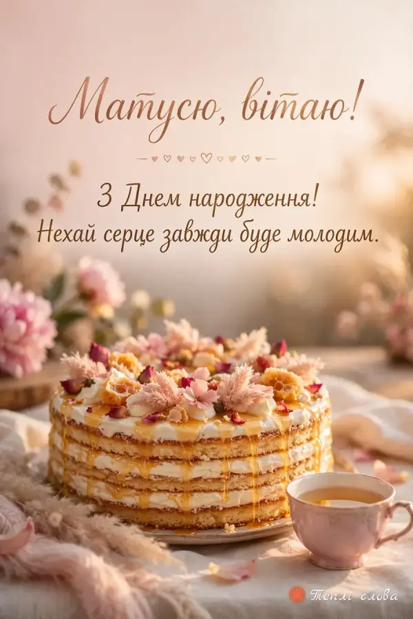 Медовик з квітами й чаєм — «Матусю, вітаю!» і побажання молодого серця