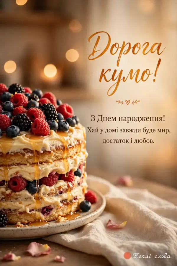 Медовик з малиною, ожиною й медом і звертання «Дорога кумо!» з побажанням миру в домі