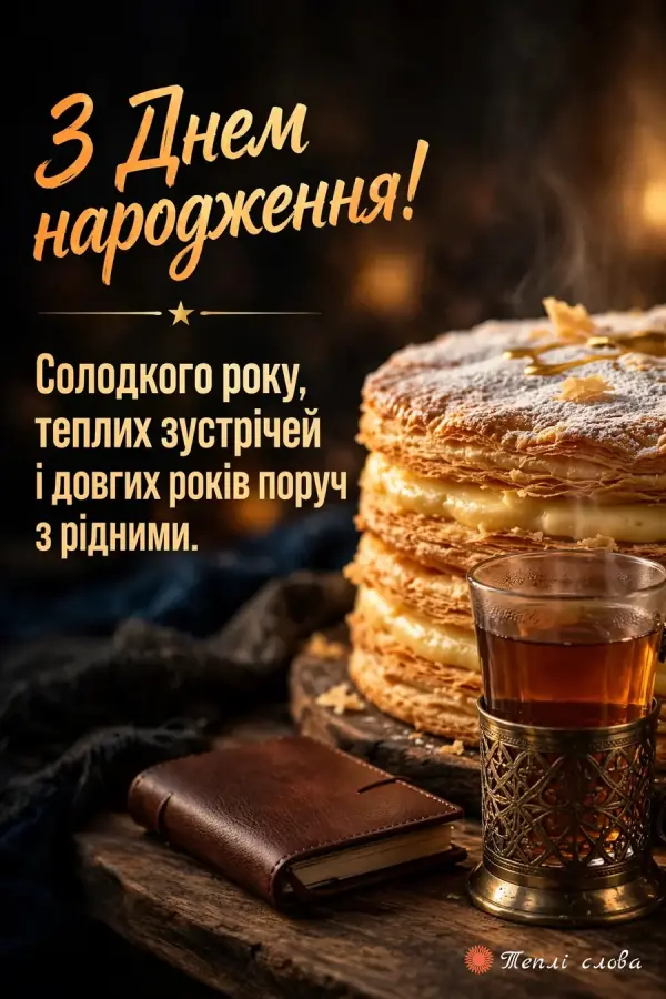 Торт «Наполеон» і чай у склянці з підстаканником — побажання солодкого року й зустрічей з рідними