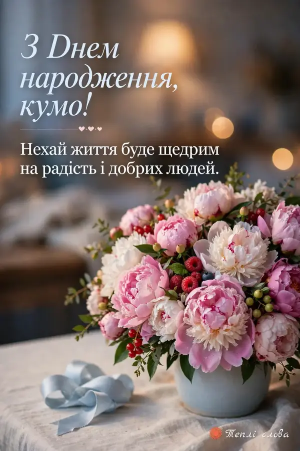Півонії з ягодами у вазі ввечері, побажання щедрого на радість життя