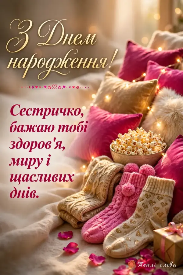 Подушки, попкорн і теплі шкарпетки з гірляндою, побажання здоров'я і миру