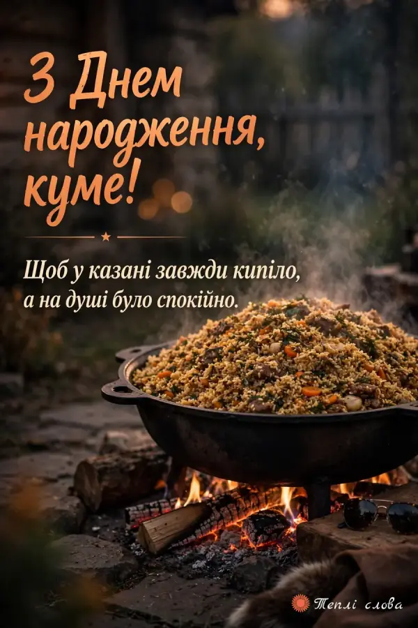 Плов у казані на відкритому вогні й побажання, щоб у казані кипіло, а на душі було спокійно