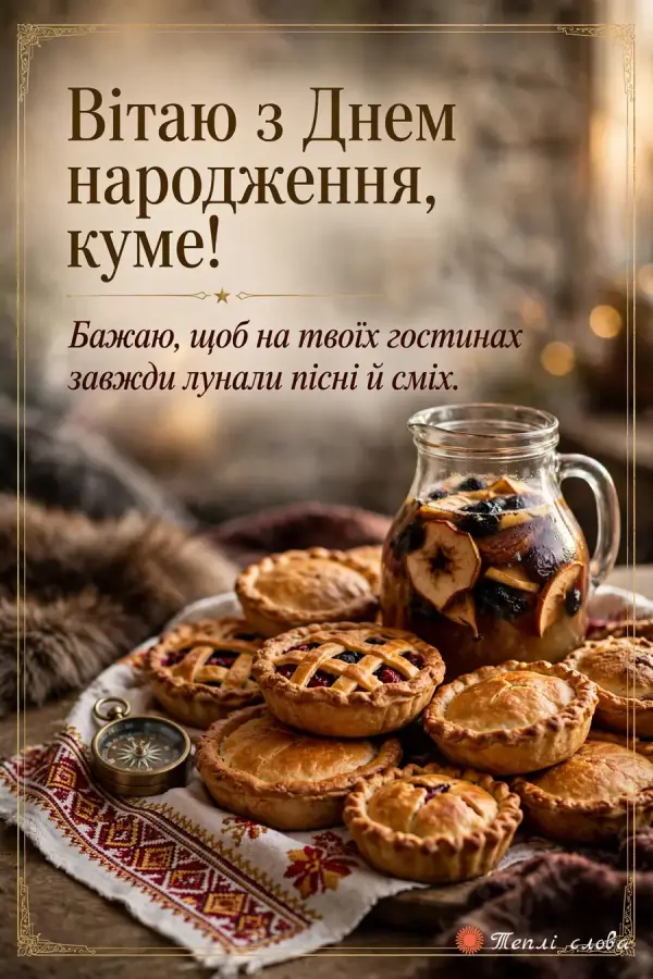 Домашні пиріжки й узвар на вишитому рушнику та побажання пісень і сміху на гостинах