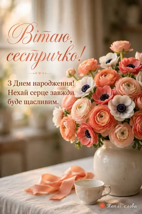Ранункулюси й анемони у вазі — «Вітаю, сестричко!» і побажання щасливого серця