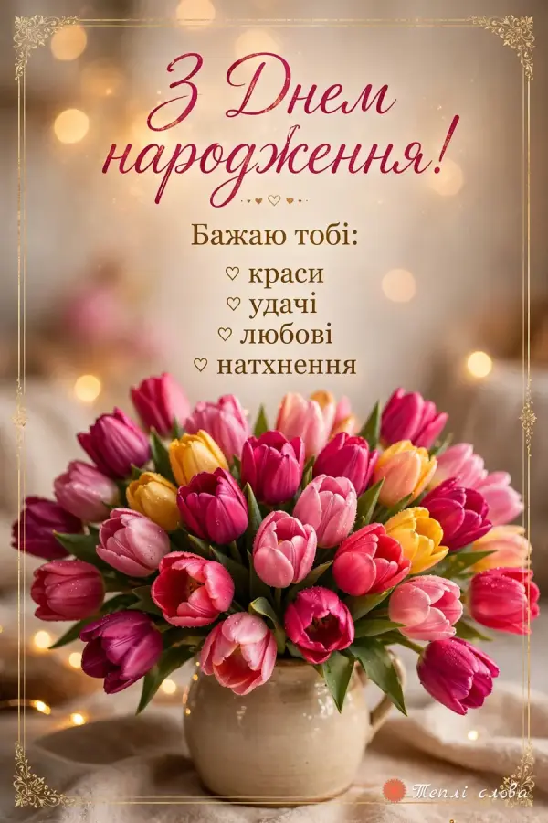 Різнокольорові тюльпани в глечику і список: краси, удачі, любові, натхнення