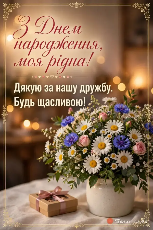 Ромашки й волошки у вазі — «З Днем народження, моя рідна!» і подяка за дружбу