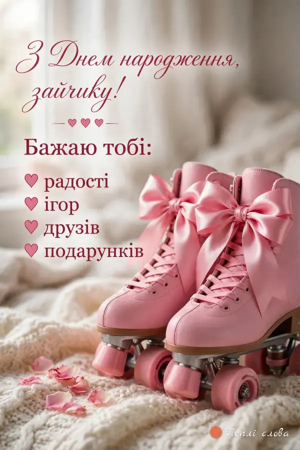 Рожеві ролики з бантами і список: радості, ігор, друзів, подарунків
