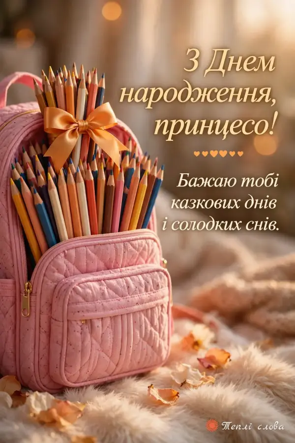 Рожевий рюкзачок з кольоровими олівцями — «З Днем народження, принцесо!»