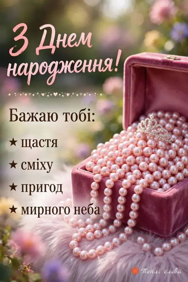 Оксамитова скринька з перлами й діадемою, список побажань: щастя, сміху, пригод
