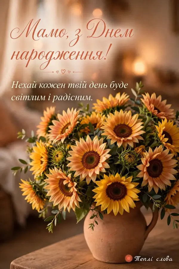 Соняшники в глиняному глечику і побажання світлих та радісних днів