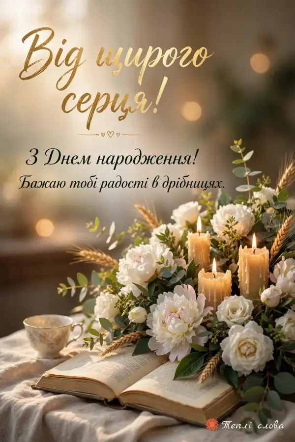 Свічки, білі півонії й розгорнута книга — «Від щирого серця!»