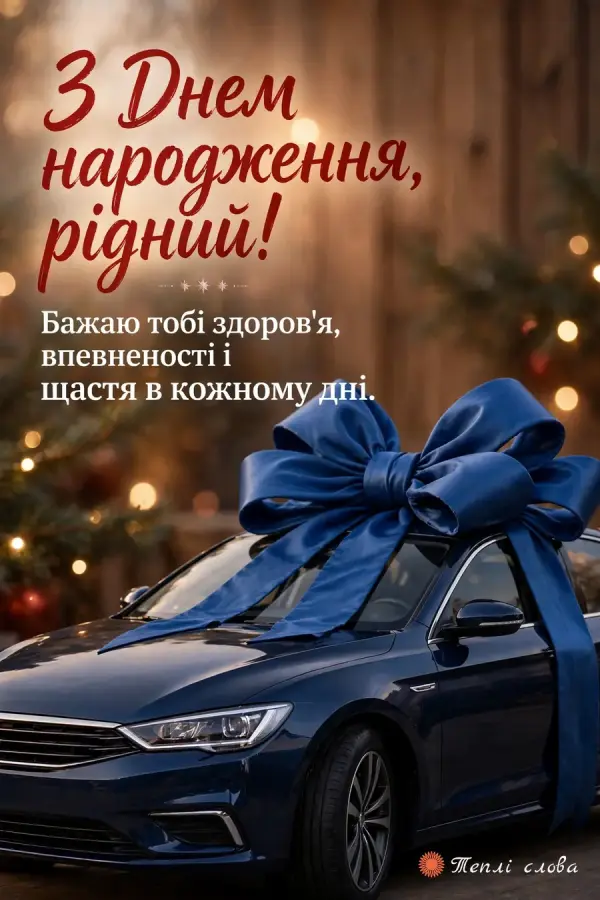 Темно-синє авто з великим бантом — «З Днем народження, рідний!»