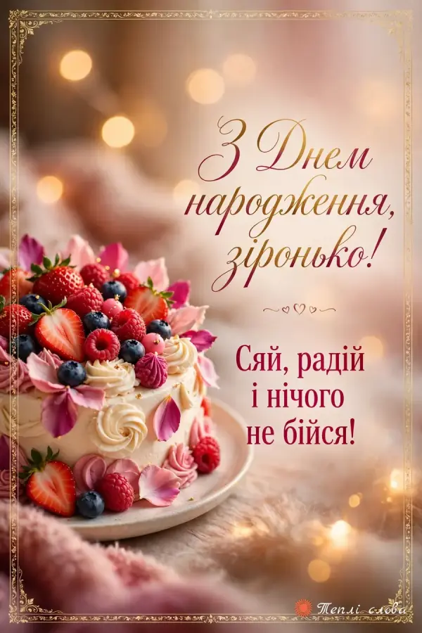 Торт з полуницею, малиною й чорницею, «З Днем народження, зіронько!»