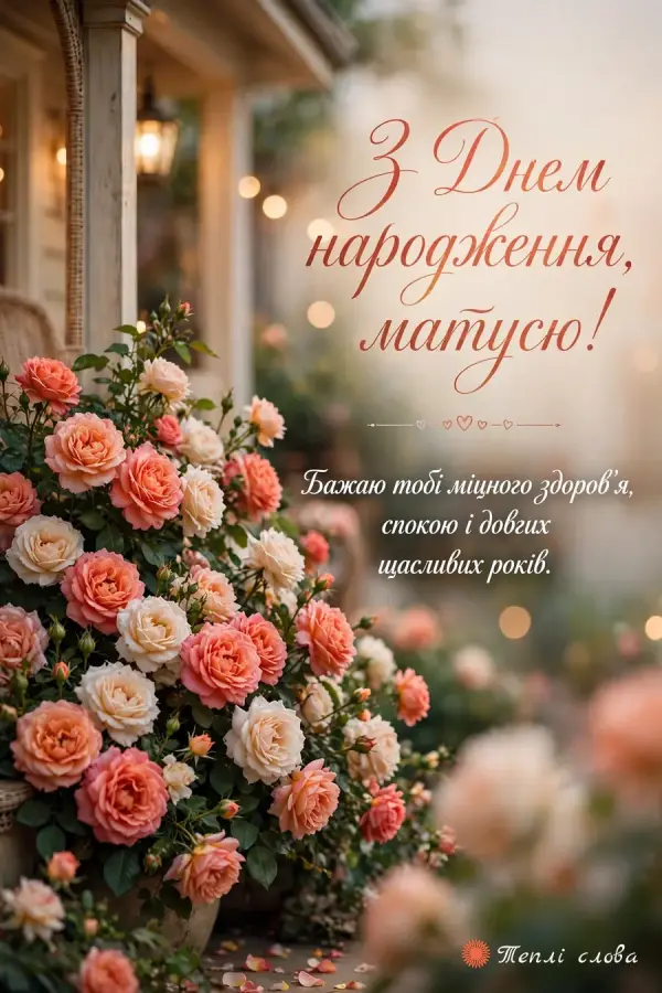 Квітучі троянди біля ганку — «З Днем народження, матусю!» і побажання довгих щасливих років