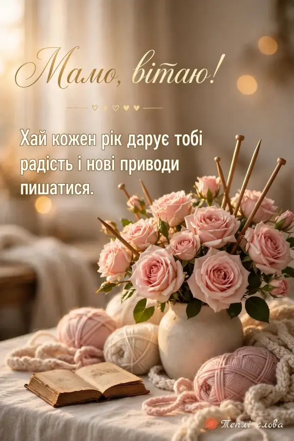 Рожеві троянди серед клубків і спиць — «Мамо, вітаю!» і побажання приводів пишатися