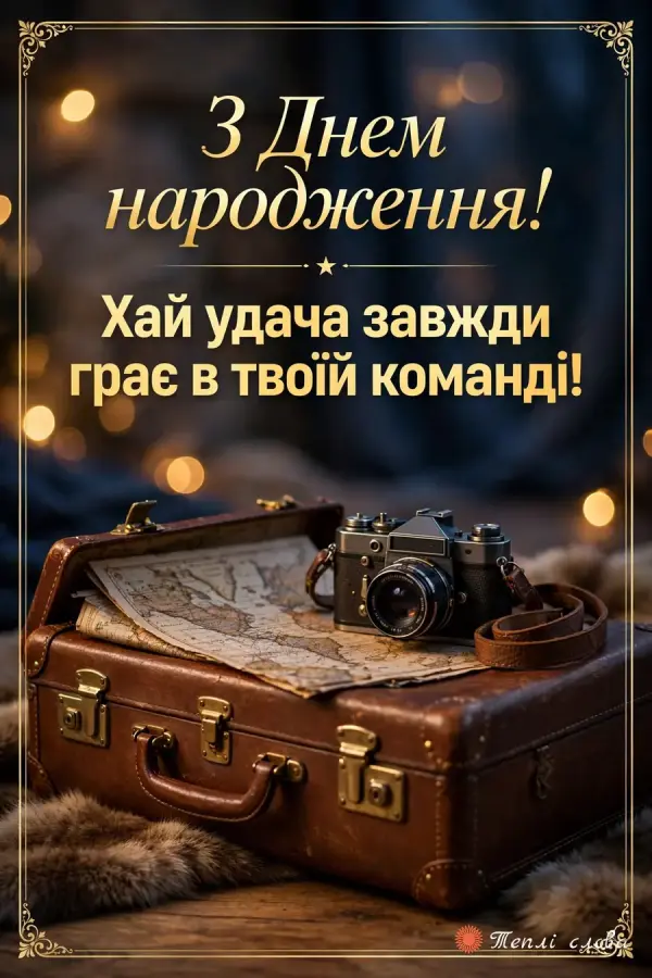 Шкіряна валіза з картою і фотоапаратом: хай удача завжди грає в твоїй команді