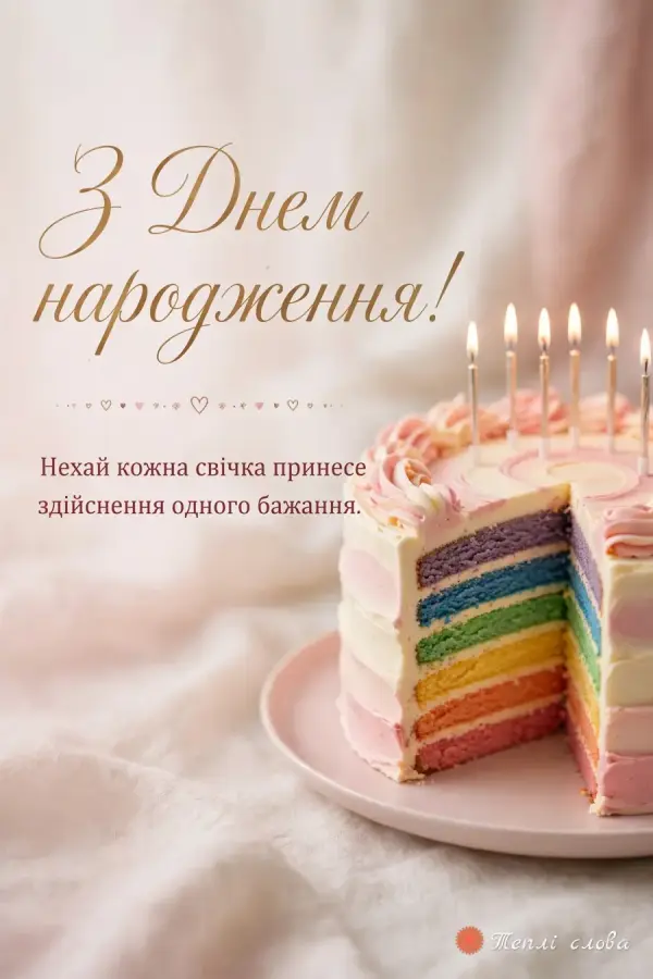 Веселковий торт у розрізі зі свічками: хай кожна свічка принесе здійснення бажання