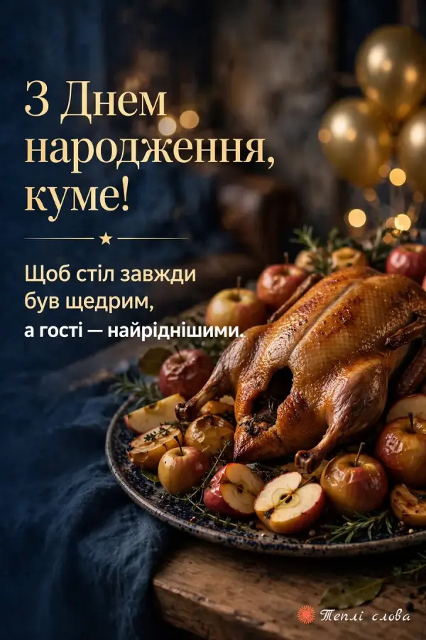 З днем народження кум: запечена качка з яблуками на святковому столі й побажання щедрих гостин